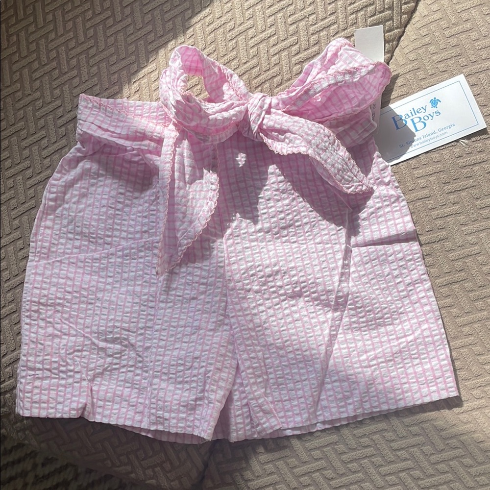 Pink Seersucker Girls Shorts with bow size 6x NWT Bailey Boys